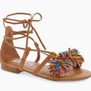 Steve Madden Women's Brown Multi-Color Pom Pom Sandals, size 10 NWOT